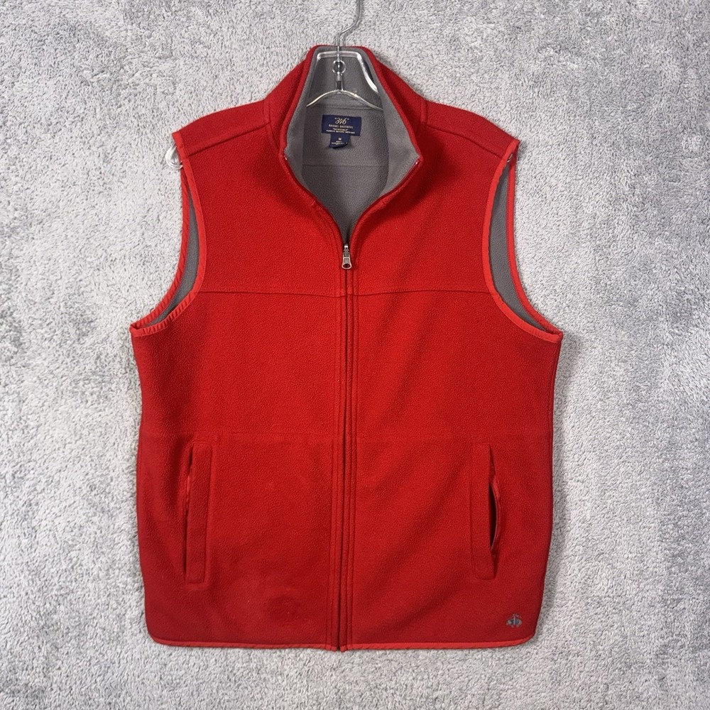 Brooks Brothers 346 Vest Mens M Red Gray Reversible Fleece Full Zip High Collar